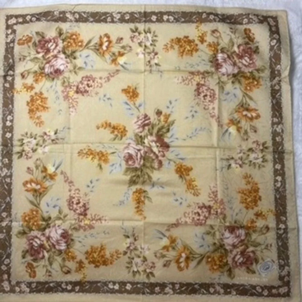 Vtg LAURA ASHLEY Scarf Handkerchief Floral Rose Beige 20